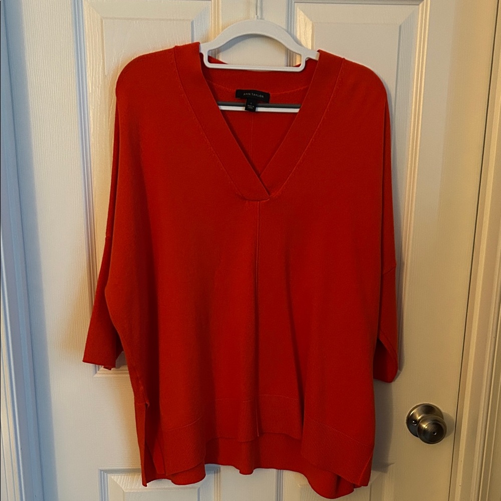 Ann Taylor Orange V-Neck Poncho